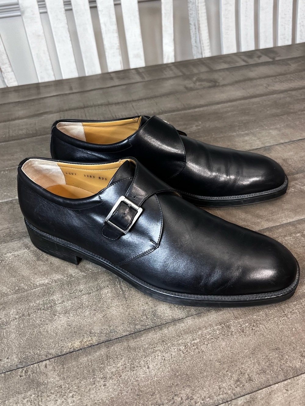 Salvatore Ferragamo Mens Single Monk Strap Leather
Shoes Black Size 13 D